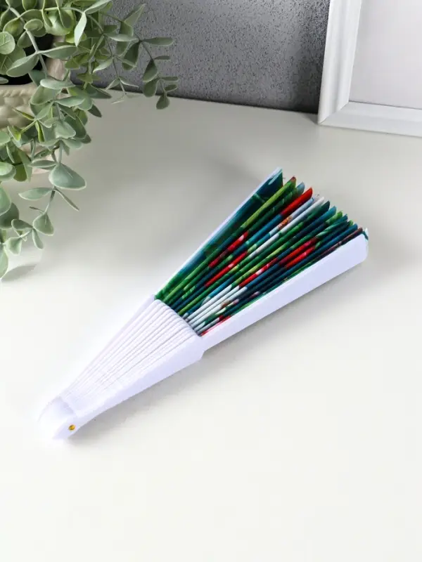 Веер пластик, текстиль "Вишня и цветки" МИКС 23 см