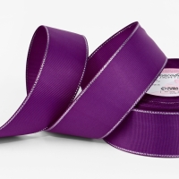 Лента репсовая 40мм*25&plusmn;1ярд(23м&plusmn;1м) серебряные нити №046 фиолетовый АУ