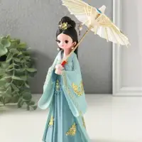 Сувенир полистоун "Девочка в кимоно с зонтиком" голубой 12х13,8х25 см