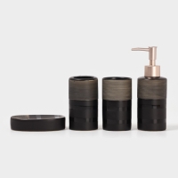 Набор аксессуаров для ванной комнаты Доляна &laquo;Классика&raquo;, 4 предмета (дозатор 300 мл, мыльница, 2 стакана), цвет чёрный