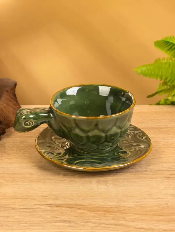 Чашка с блюдцем &laquo;Черепашка&raquo;, 13&times;13&times;7 см, керамика, зелёная