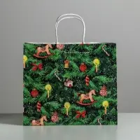Пакет подарочный новогодний крафтовый &laquo;Новогодняя ёлочка&raquo;, 32 х 28 х 15 см