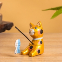 Сувенир &laquo;Кот рыбак&raquo;, 3&times;6&times;7 см, дерево, золотой