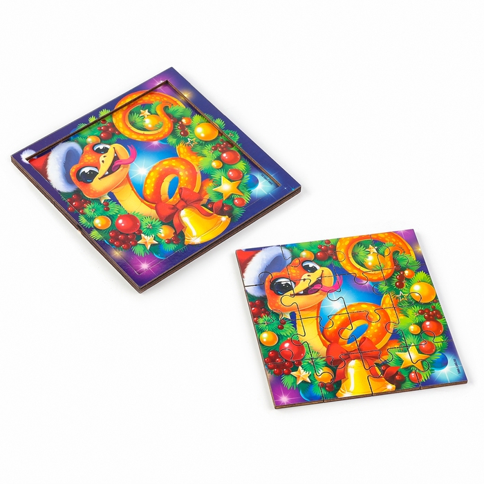 Пазлы для детей деревянные &laquo;Новый год! Змея в венке&raquo;, 16 элементов, символ года 2025