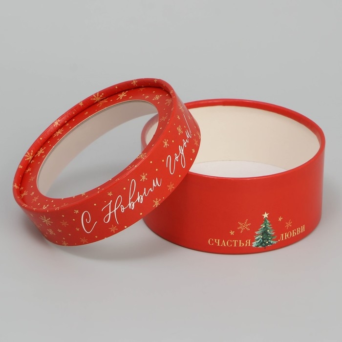 Коробка для макарун тубус с окном «Тепла и уюта», 12 х 12 х 5 см, Новый год Коробка для макарун тубус с окном «Тепла и уюта», 12 х 12 х 5 см, Новый год