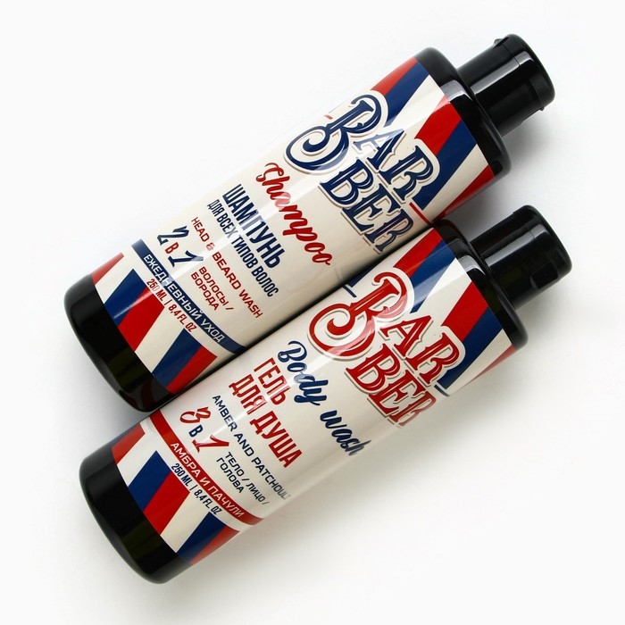 Подарочный набор косметики, гель для душа 250 мл и шампунь 250 мл, аромат амбры и пачули, HARD LINE