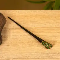 Заколка для волос "Цветок" дерево Албезия, 17 см, цв. чёрно-фиолетовый