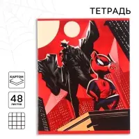 Тетрадь в клетку 48 листов, картонная обложка, серые листы, &laquo;Человек-паук&raquo;