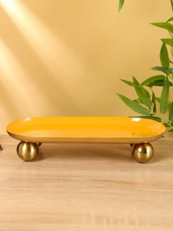 Блюдо сервировочное текстурное на золотых ножках сферах &laquo;Песок&raquo;, 29&times;15.5&times;7 +/- 0.5 см