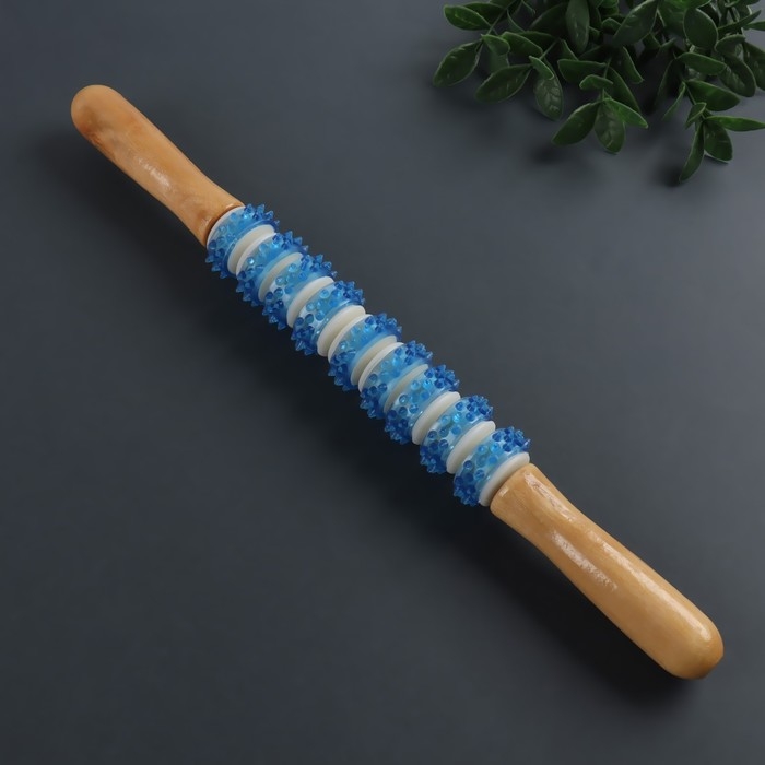 Массажёр &laquo;Скалка&raquo;, универсальный, 37,5 &times; 4 см, 9 колёс с шипами, цвет МИКС