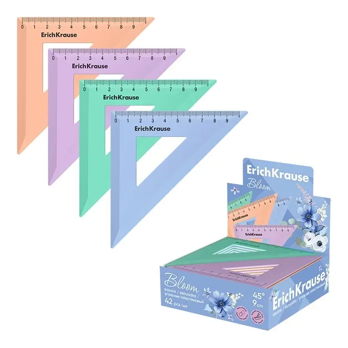 Треугольник 9 см ErichKrause "Pastel Bloom", 45&deg;, микс