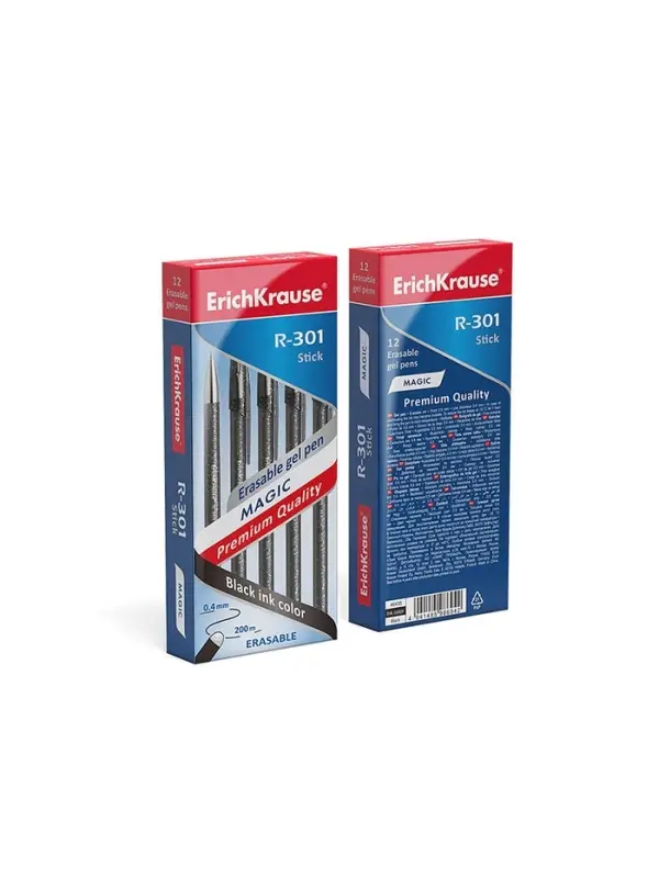 Ручка гелевая стираемая ErichKrause R-301 Magic Gel, узел 0.5 мм, чернила чёрные, длина письма 200 м, цена за 1 шт.