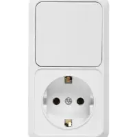 Выключатель с розеткой вертикальный TANGO, 16 А, 1 клавиша + розетка, IP 20, открытой проводки с заз