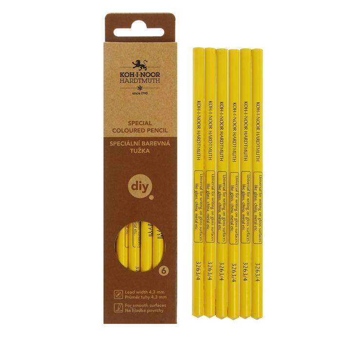Карандаш незаточенный 4.3 мм, Koh-I-Noor 3263/4, по стеклу, металлу, пластику, жёлтый, L=175 мм