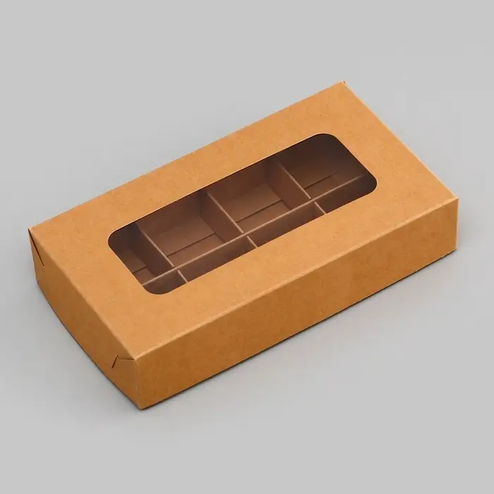 Коробка для 8 конфет, крафт, 9.8&times;17.7&times;3.5 см