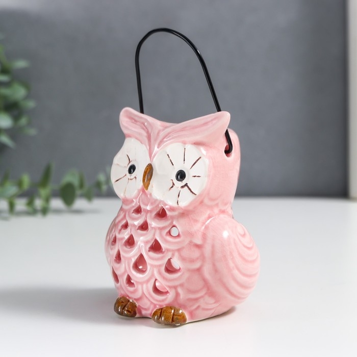 Подсвечник керамика на 1 свечу Подсвечник керамика на 1 свечу "Очковая сова" с ручкой 9,5х6,5х7 см МИКС