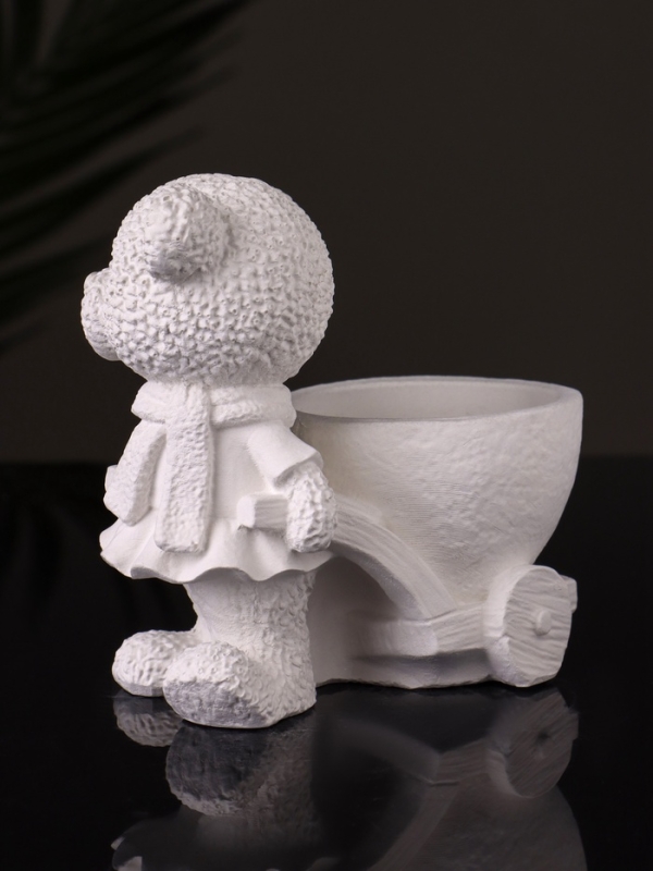 Кашпо "Медведица с тележкой" 10х10х6 см, натуральный