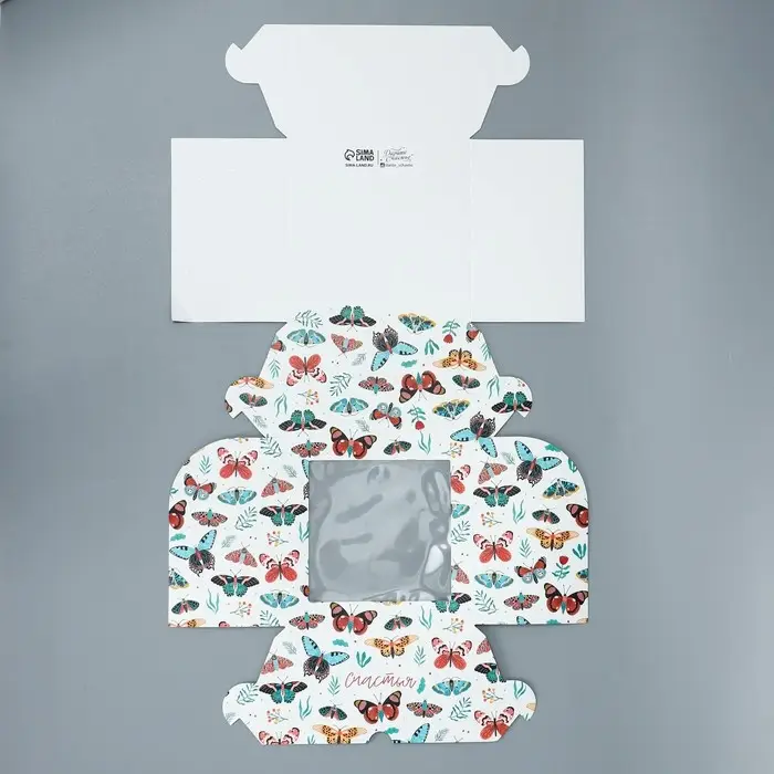 Коробка для капкейков, кондитерская упаковка двухсторонняя, 4 ячейки &laquo;Бабочки&raquo;, 16 х 16 х 10 см