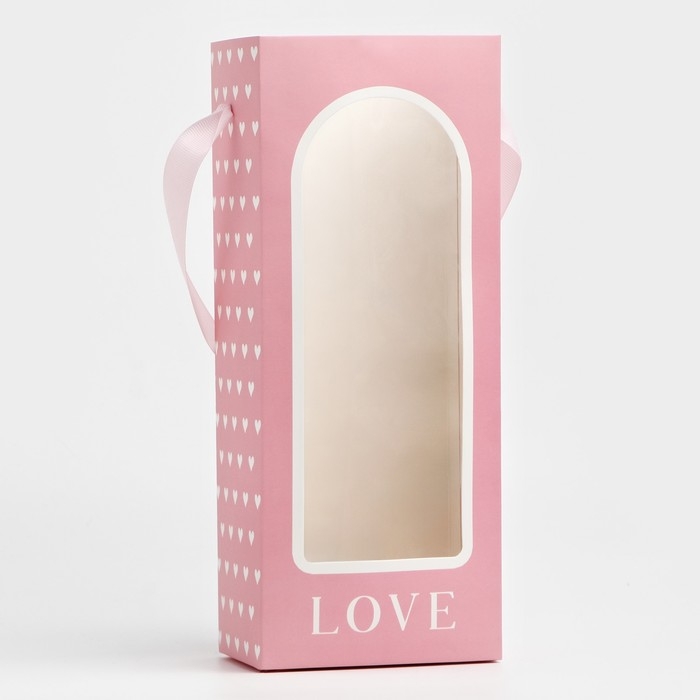 Пакет-переноска для цветов с пластиковым окном, Love, розовая, 30 х 12 х 8 см Пакет-переноска для цветов с пластиковым окном, Love, розовая, 30 х 12 х 8 см