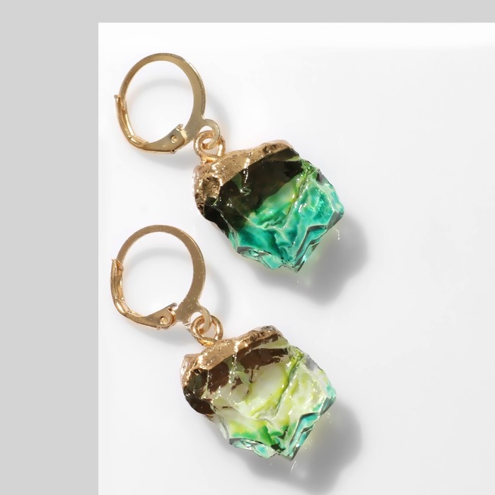 Серьги &laquo;Камни&raquo; градиент, цвет сине-зелёный в золоте