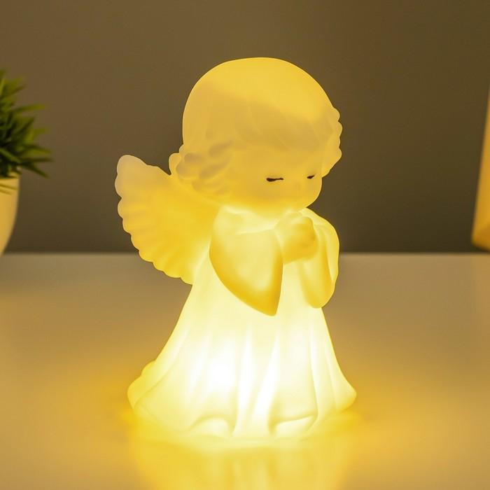 Фигурка светящаяся RISALUX &laquo;Ангелочек&raquo;, LED-ночник, батарейки 3&times;LR44, белый, 8.5&times;8&times;14.5 см
