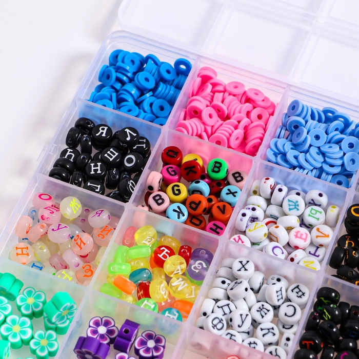 Набор для создания украшений &laquo;Азбука&raquo;, набор 26 видов бусин, 2 лески, пинцет, фурнитура