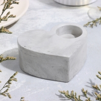 Подсвечник "Сердце большое. Мрамор" из гипса,10,5х9х4,5см,мрамор с чёрными полосками