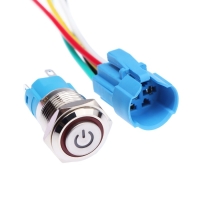 Выключатель, 12 В, 3 А, 5 pin, IP67, d 16мм, провод 15 см, красный