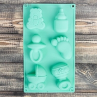 Форма для выпечки Доляна &laquo;Праздник.Для новорожденных&raquo;, силикон, 28,5&times;16,5 см, 6 ячеек (8х5,7 см), цвет МИКС