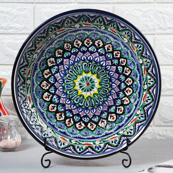 Ляган Риштанская Керамика "Узоры", 33 см, синий