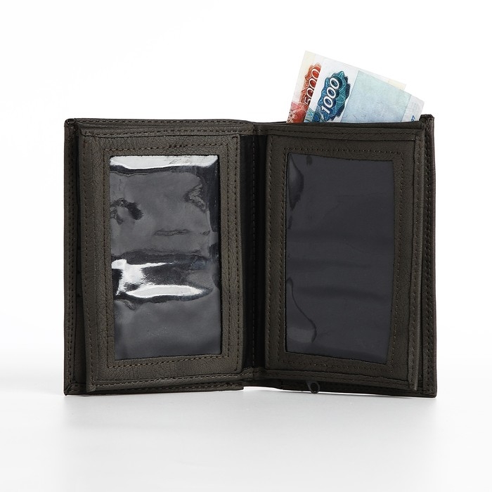 Портмоне мужское без застёжки, 3 в 1, отдел автодокументов, паспорта, карт, купюр, цвет серый Портмоне мужское без застёжки, 3 в 1, отдел автодокументов, паспорта, карт, купюр, цвет серый