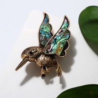 Брошь &laquo;Галиотис&raquo; колибри, цвет зелёный в чернёном золоте