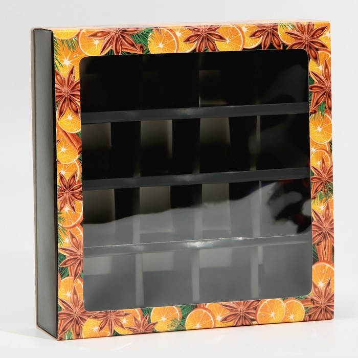 Коробка под 16 конфет с ячейками &laquo;Вкусный новый год&raquo; 17,7 х 17,7 х 3,8 см, Новый год