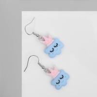 Серьги ассорти &laquo;Радость&raquo; облака в коронах, цвет розово-голубой в серебре