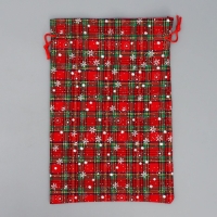 Мешочек подарочный холща &laquo;Новогодняя клетка&raquo;, снежинки, 20 х 30 см +/- 1.5 см, Новый год