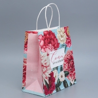 Пакет подарочный крафтовый, упаковка, &laquo;Цветочный&raquo;, 22 х 25 х 12 см