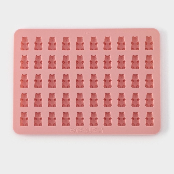 Форма для мармелада Доляна &laquo;Сладкие мишки&raquo;, силикон, 18,8&times;13,8 см, 50 ячеек (1,8&times;1,1 см), цвет МИКС