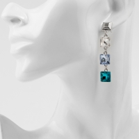 Серьги со стразами &laquo;Блум&raquo; квадраты светлые, цветные в серебре