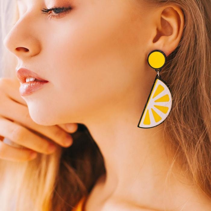 Серьги пластик &laquo;Вивьен&raquo; лимоны, цвет жёлто-белый