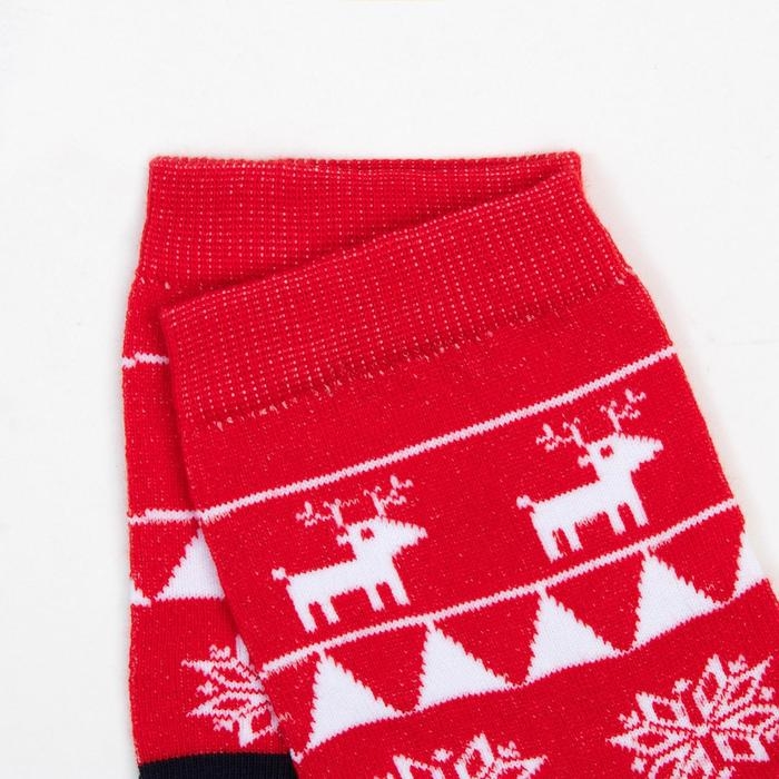 Носки детские «Узоры и олени» цвет красный, размер 22-24 Носки детские «Узоры и олени» цвет красный, размер 22-24