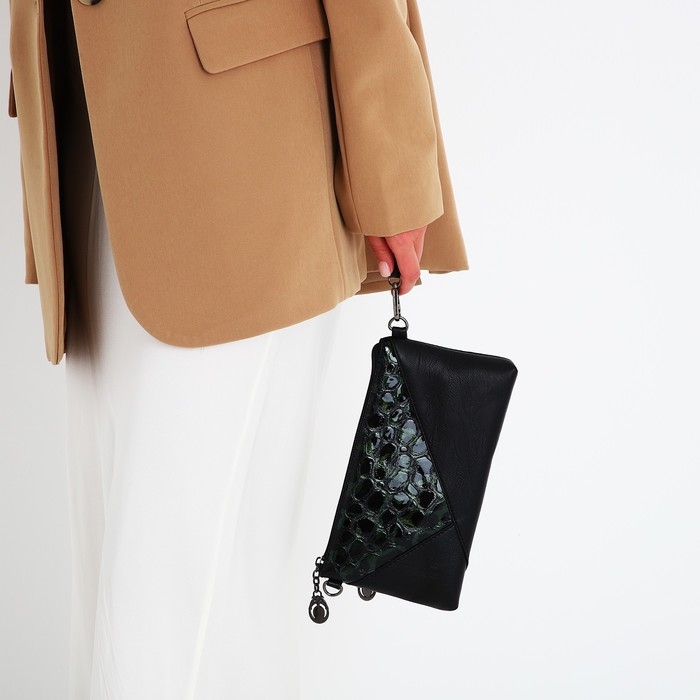 Сумка-клатч на молнии, цвет чёрный/зелёный Сумка-клатч на молнии, цвет чёрный/зелёный