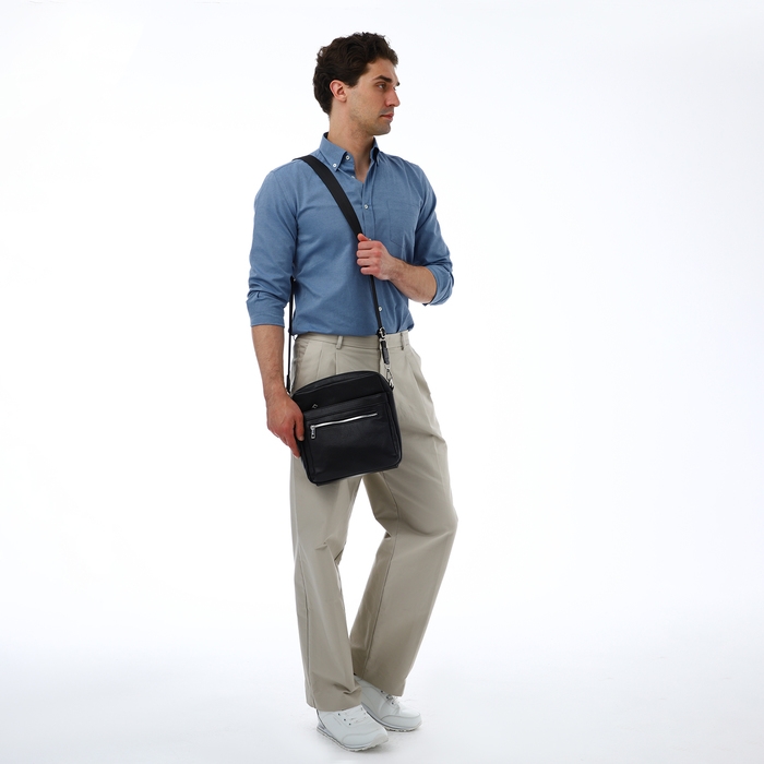Сумка мужская через плечо TEXTURA, искусственная кожа, цвет чёрный