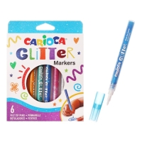 Фломастеры 6 цветов, для хобби, Carioca Glitter, с блёстками, пулевидный узел 1,0 мм, чернила на водной основе, суперстойкий наконечник Фломастеры 6 цветов, для хобби, Carioca Glitter, с блёстками, пулевидный узел 1,0 мм, чернила на водной основе, суперстойкий наконечник