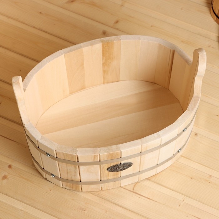 Шайка-таз из липы, овальная, 10 л, нержавеющий обруч, "Добропаровъ"