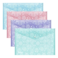 Папка-конверт на кнопке А4, 180 мкм, ErichKrause, Pastel Dots, глянцевая, полупрозрачная, с рисунком, МИКС