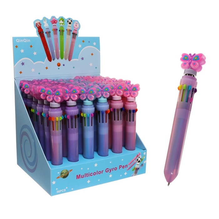 Ручка шариковая автоматическая 10-ти цветная, "Бабочка-спиннер", МИКС