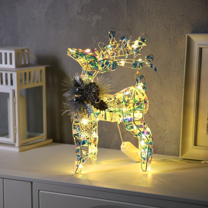Светодиодная фигура &laquo;Олень&raquo;, 21 &times; 32 &times; 14 см, текстиль, металл, 220 В, свечение тёплое белое