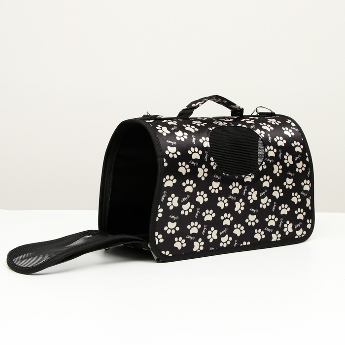 Сумка - переноска для животных Сумка - переноска для животных "Лапки Happy", чёрная, размер М, 40 х 21 х 27 см