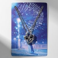 Кулоны &laquo;Неразлучники&raquo; на магните, проектор, сердце, цвет серый в серебре, 45 см