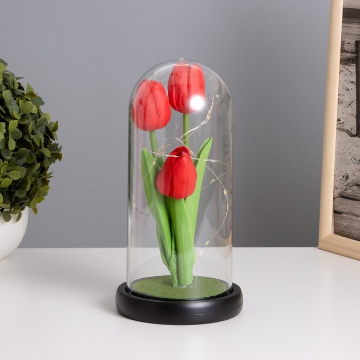 Ночник колба &laquo;Тюльпаны&raquo; LED 3хААА красный 10,5х10,5х22см